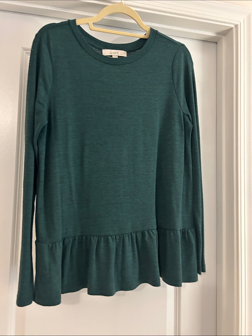 LOFT Teal Green Long-Sleeve Ruffle-Hem Top